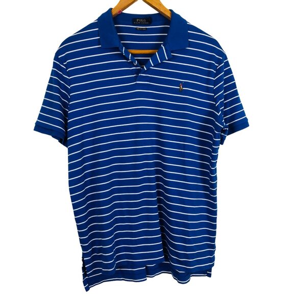 Polo Ralph Lauren Men's Polo Shirt Sz XL Logo Blue White Striped Pima Soft Touch - Picture 1 of 10